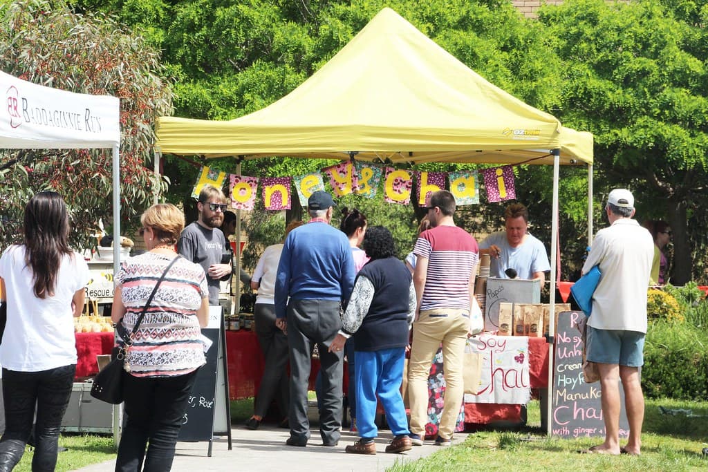 selling food at a market in Australia